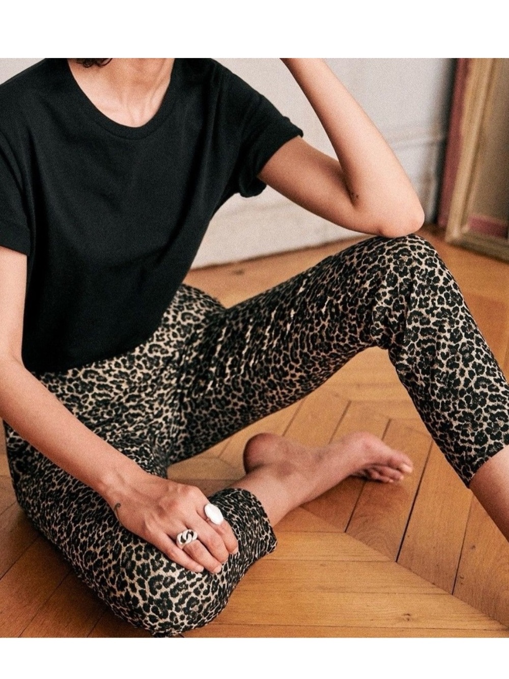 Sezane Clara Jacquard Trousers Leopard Print Pant Brown Size 38 Metallic